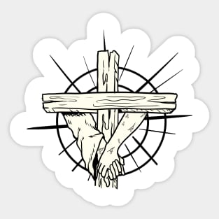 wooden cross and wounded hand Sticker
